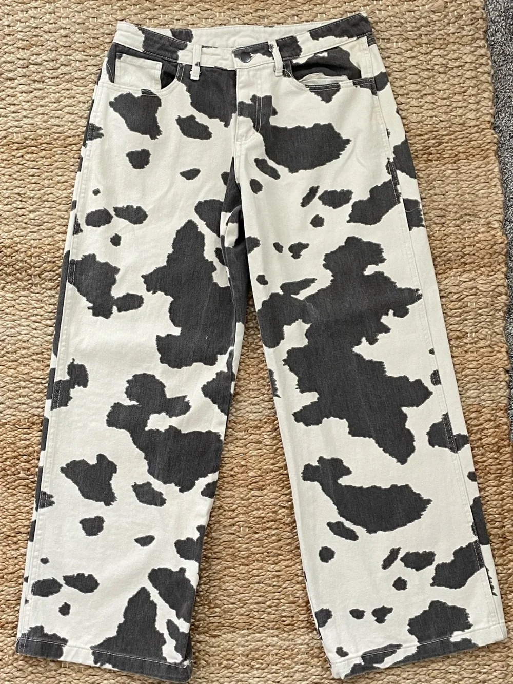 Cow Print Straight Leg Jeans Black White Western Women’s Small Western Boho - Picture 3 of 7